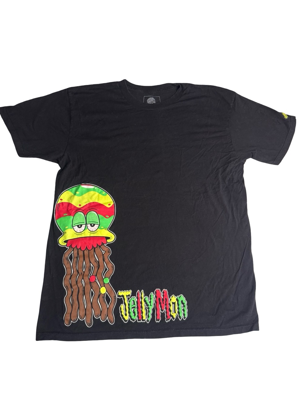 Nug Brand Black Short Sleeve T-Shirt with Colorful Rasta Jelly Fish  Graphic